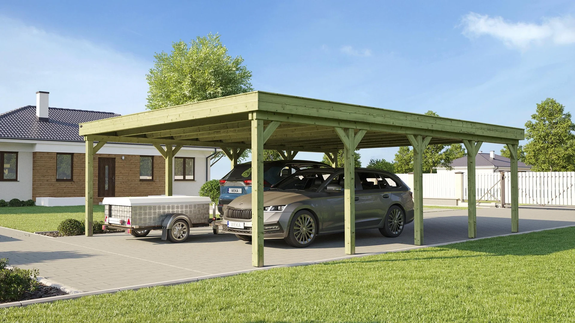 Doppelcarport 609 Gr. 2, 600 x 812 x 240 cm, kesseldruckimprägniert mit Trapezblech-Dach - 4