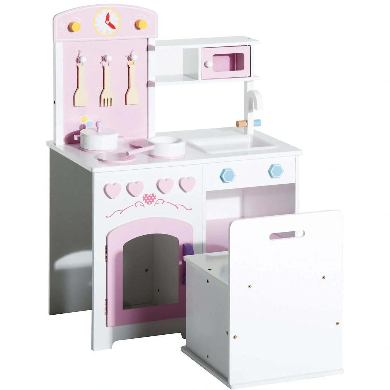 Kinderküche Spielküche mit Zubehör Hocker Holz Rosa - 3