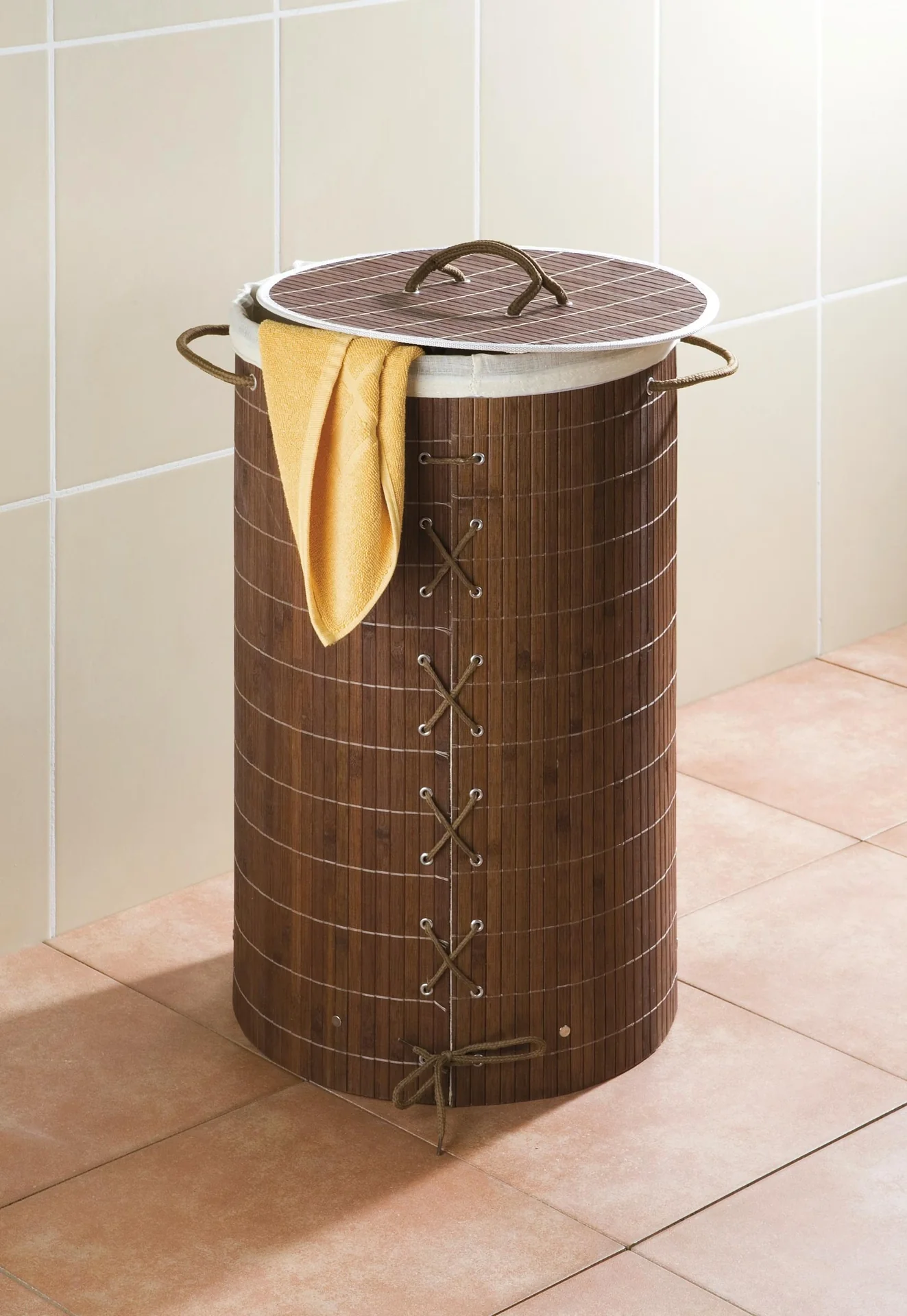 Wäschetruhe BAMBOO, dunkelbraun/ Wäschekorb 55 l - 4