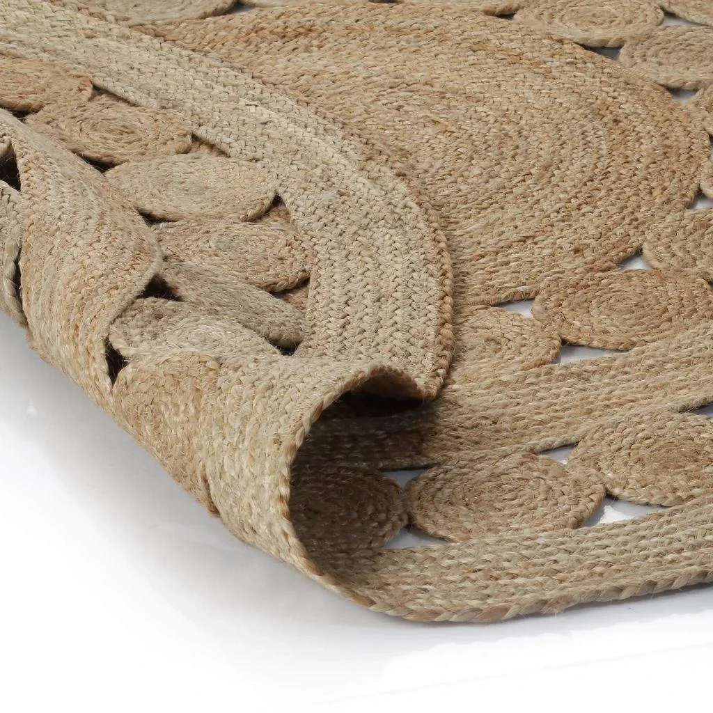 Teppich mit Design rund 120 cm gewebte Jute - 3