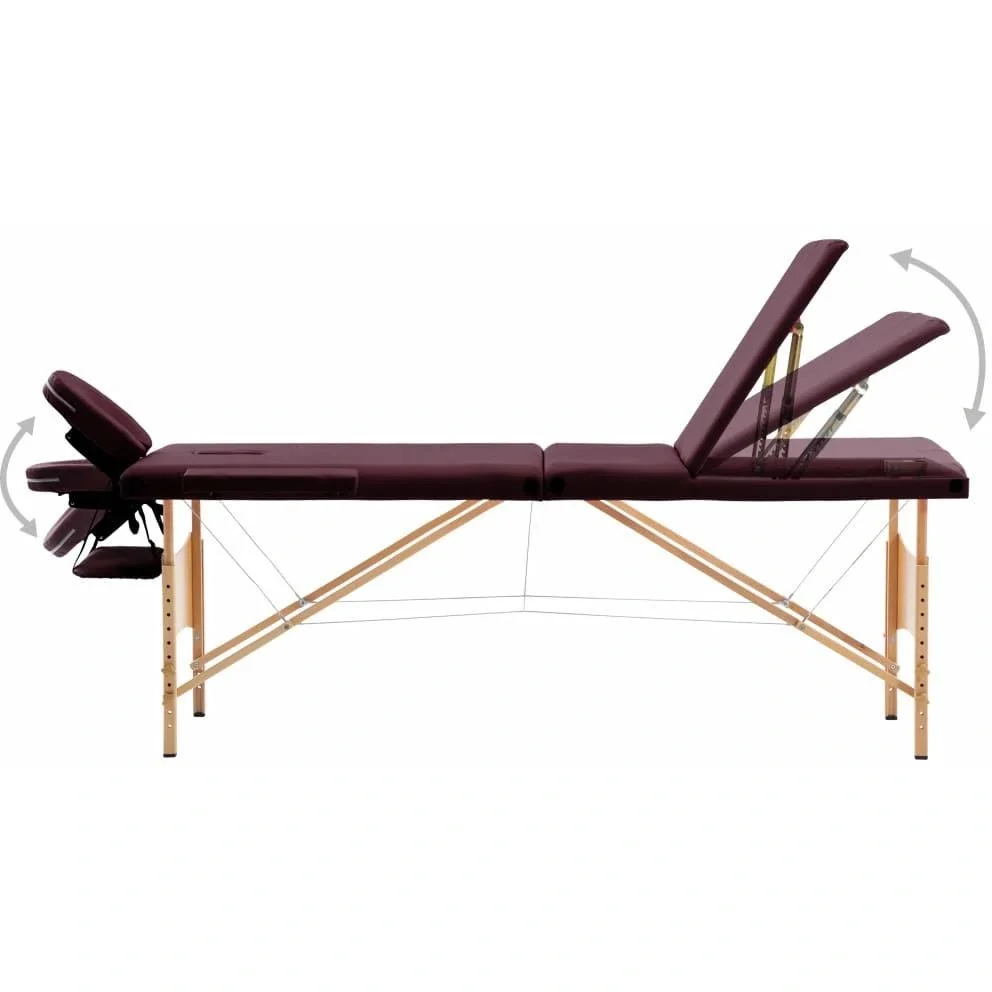 Klappbarer Massagetisch mit 3 Zonen, Holz lila - 8