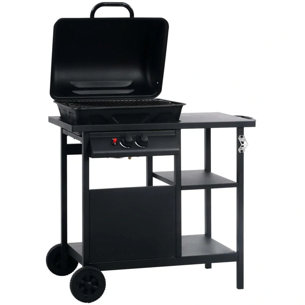 Gasgrill mit 3-lagigem Beistelltisch schwarz - 2
