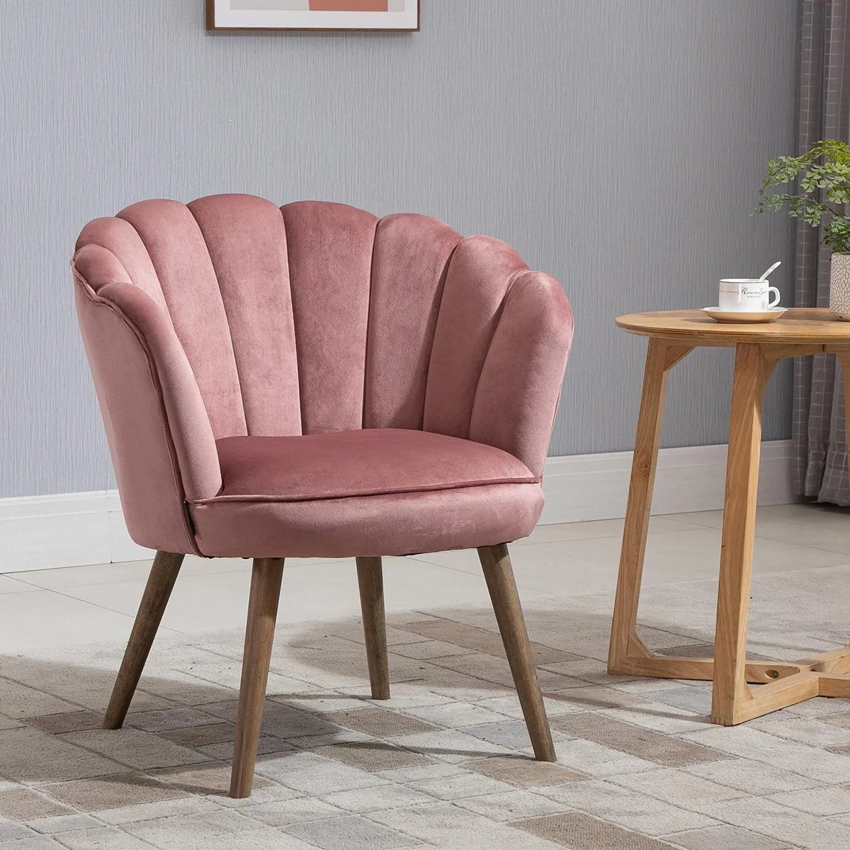 Esszimmerstuhl Küchenstuhl Sessel mit Rückenlehne Wohnzimmerstuhl Polyester Gummiholz Rosa 66 x 72 x 79 cm - 4