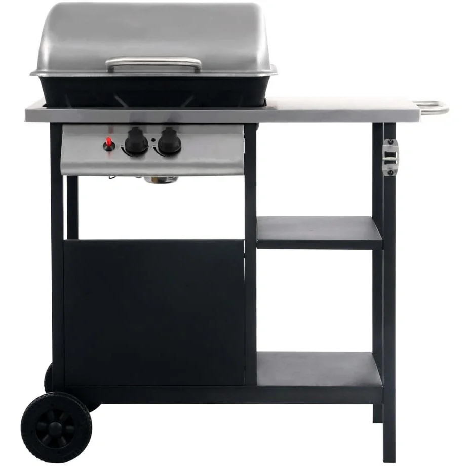 Gasgrill mit 3-stufigem Beistelltisch schwarz und silber - 3
