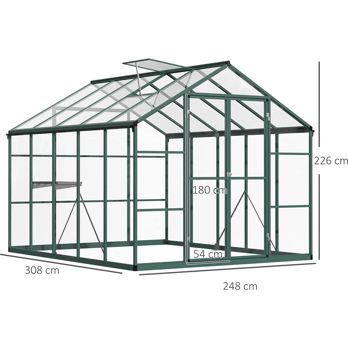 Begehbares Gewächshaus - Aluminium - Transparent - 308 x 248 x 226 cm - 5