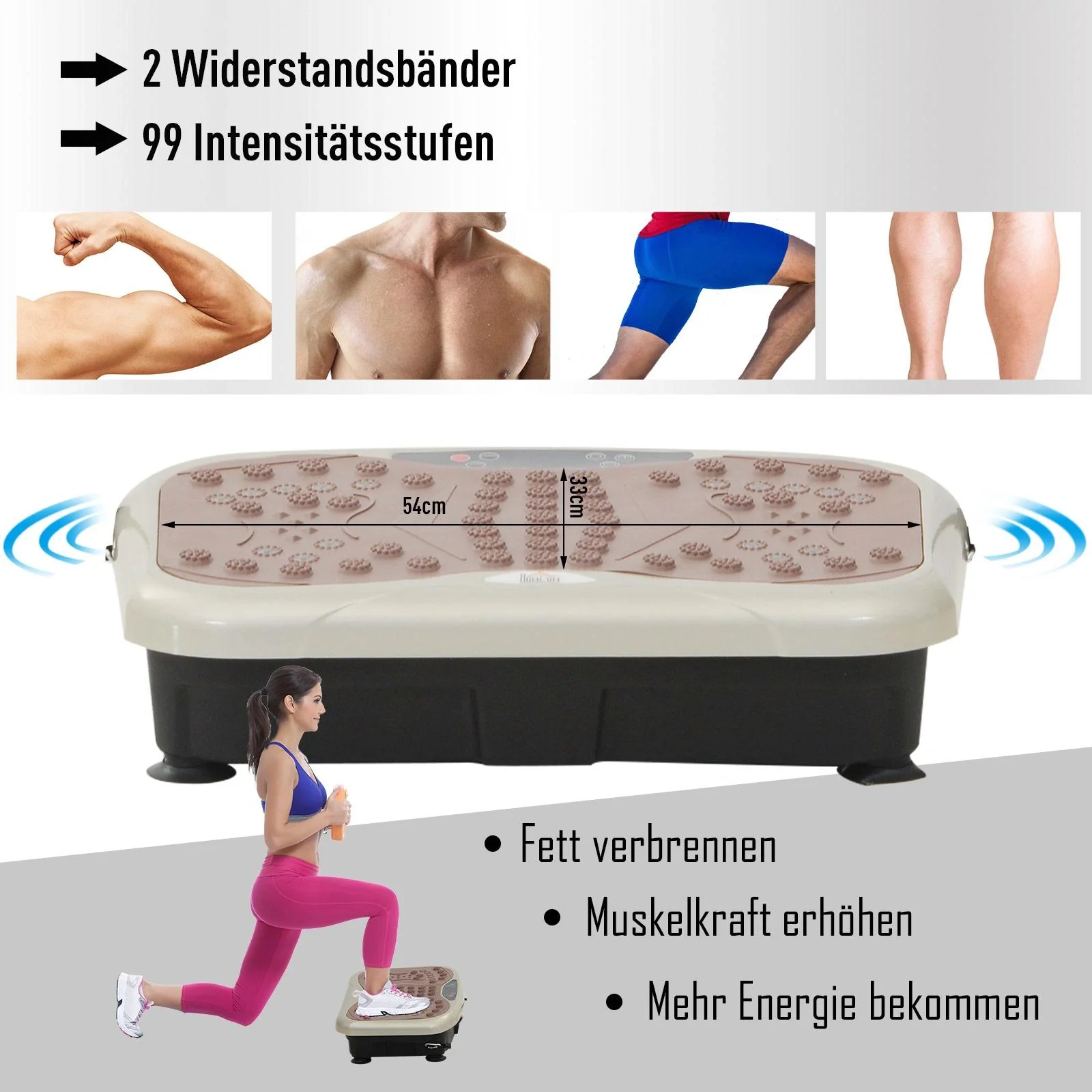 Vibrationsplatte Vibrationstrainer Vibrationsgerät LED-Anzeige USB-Lautsprecher Trainingsbänder Fernbedienung - 9