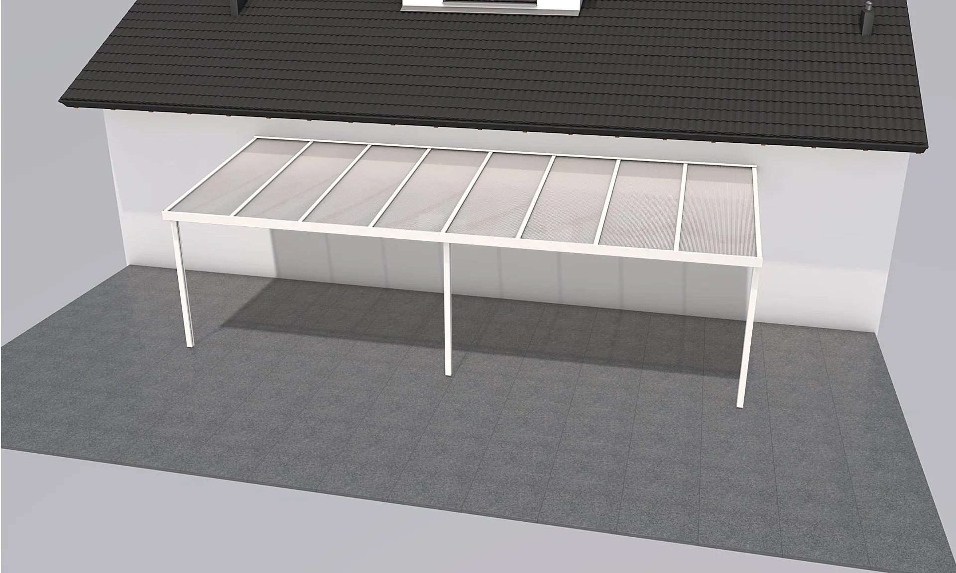 Terrassendach Premium, weiß, 8125 x 3060 mm - Polycarbonat Stegplatten 16 mm, weiß gestreift - 2