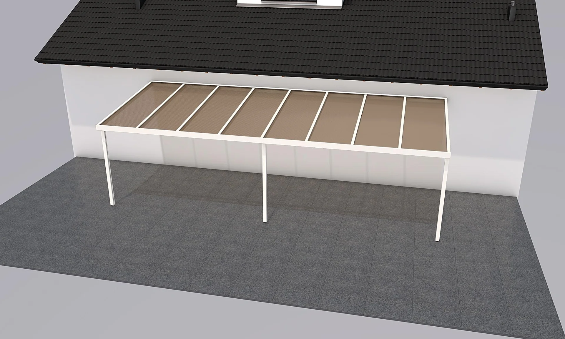 Terrassendach Premium, weiß, 8125 x 3060 mm - Acryl Stegplatten 16mm, bronze - 2