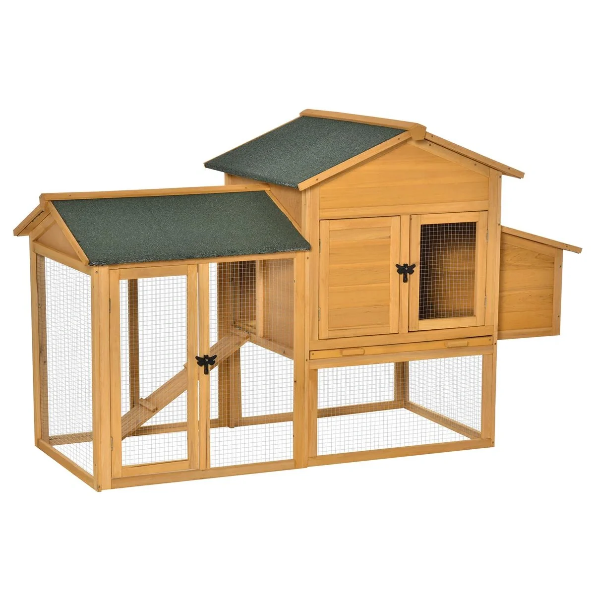 Hühnerstall Hühnerhaus mit Auslauf Geflügelstall mit Stange Fenster Nistkasten Tannenholz Gelb+Grün 168x75x103 cm - 4