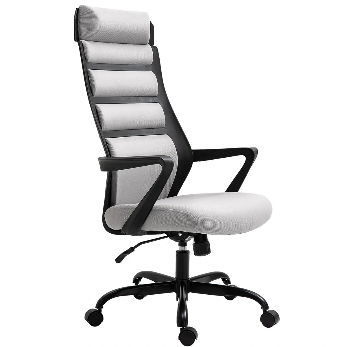 Bürostuhl Ergonomischer Drehstuhl mit Wippenfunktion Armlehne höhenverstellbar Kunstleinen Stahl Grau+Schwarz 60 x 64 x - 4