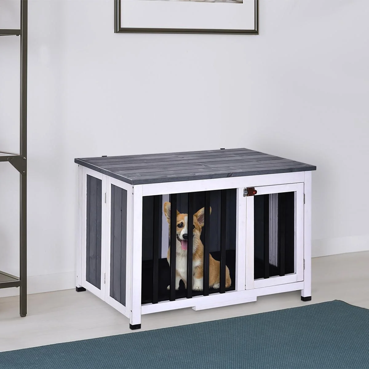 Faltbarer Hundekäfig grau/weiß - 3