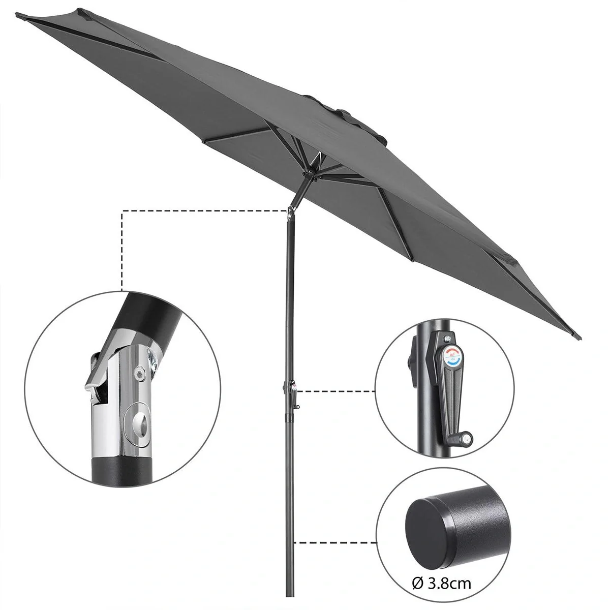Sonnenschirm Anthrazit Alu 300cm UV-Schutz 40+ - 6