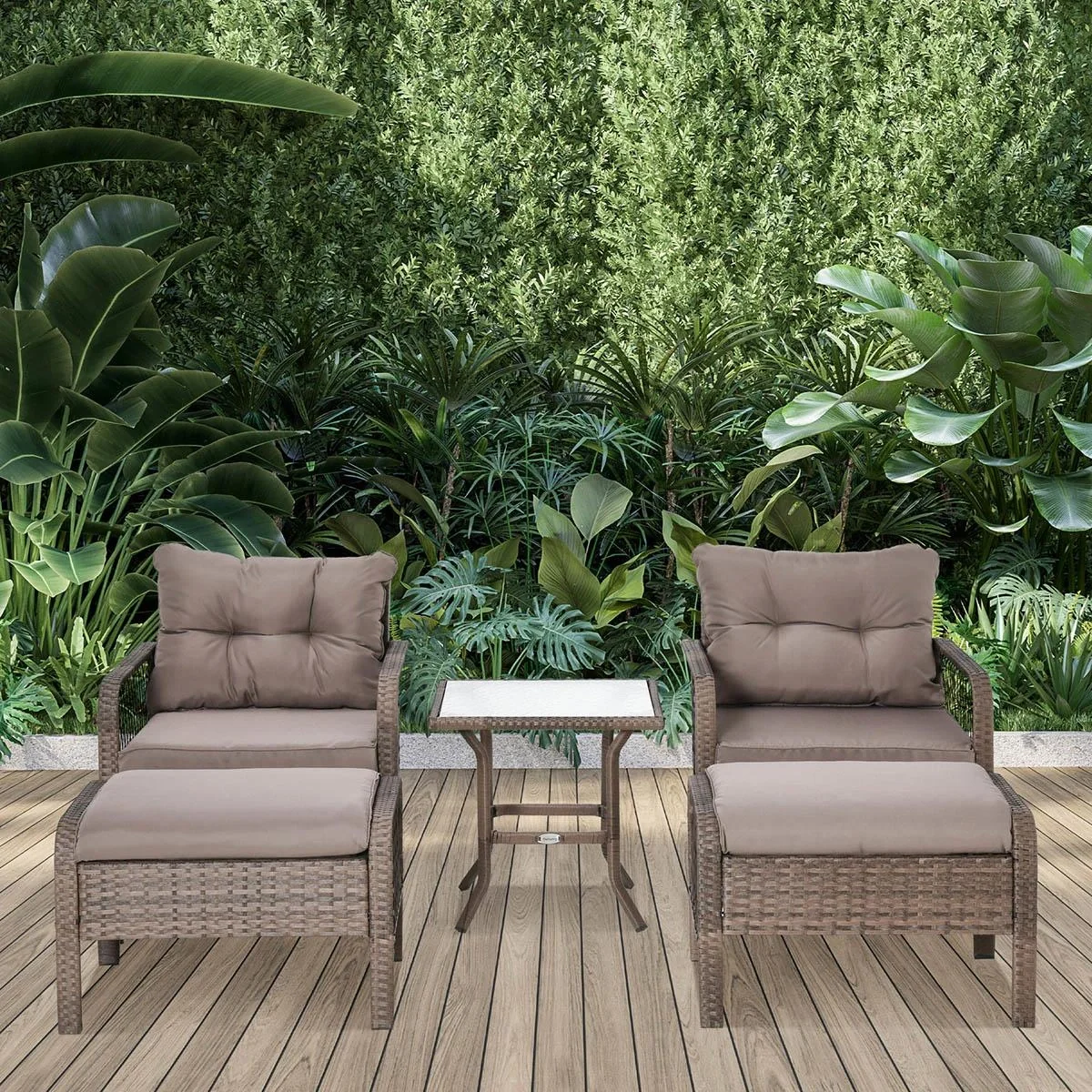 Rattan Gartenmöbel 5-teiliges Set Bank mit Hocker Tisch Stahl - 6