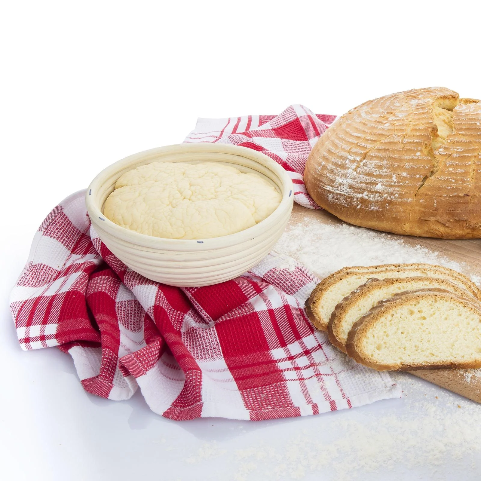 Set Gärkorb Peddigrohr mit Baumwollbezug rund - 7