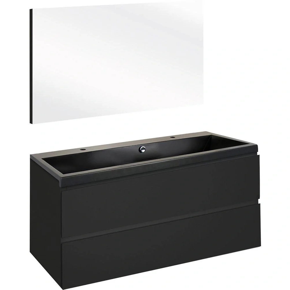 Concept Badezimmermöbel met spiegel 100cm - schwartz/schwartz - 1