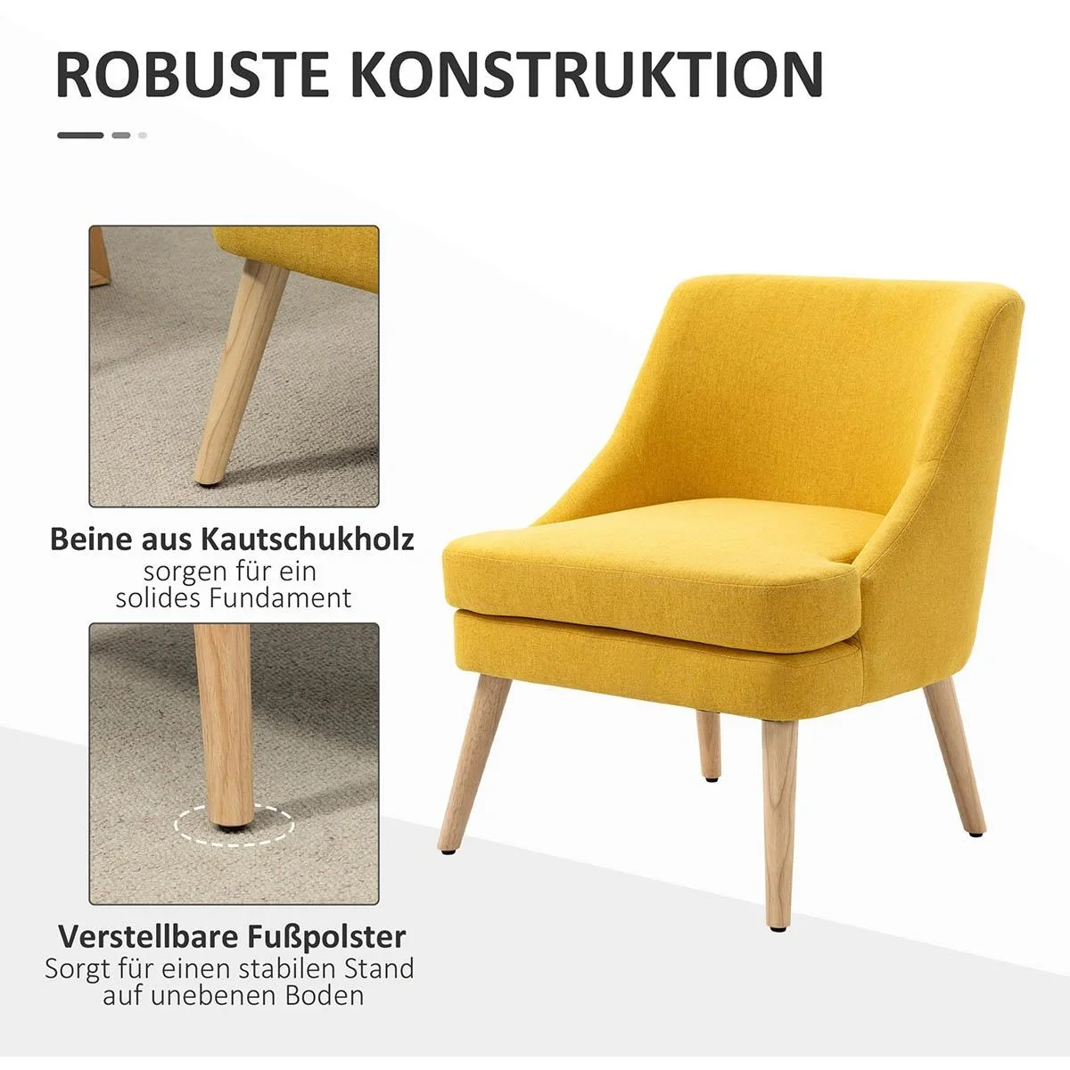 Esszimmerstuhl mit Armlehne Wohnzimmerstuhl Bürostuhl Polsterstuhl modern Leinen-Touch Holz Gelb 63 x 69 x 79,5 cm - 5