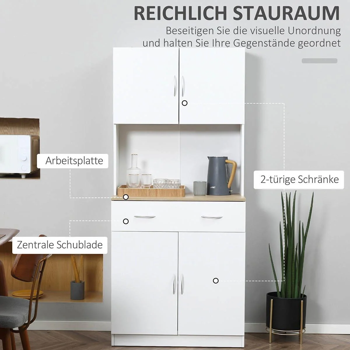 Küchenschrank 180 cm Küchenbuffet Hochschrank Geschirrschrank Esszimmerschrank mit Schubladen Schrank Weiß 80 x 40 x 18 - 5
