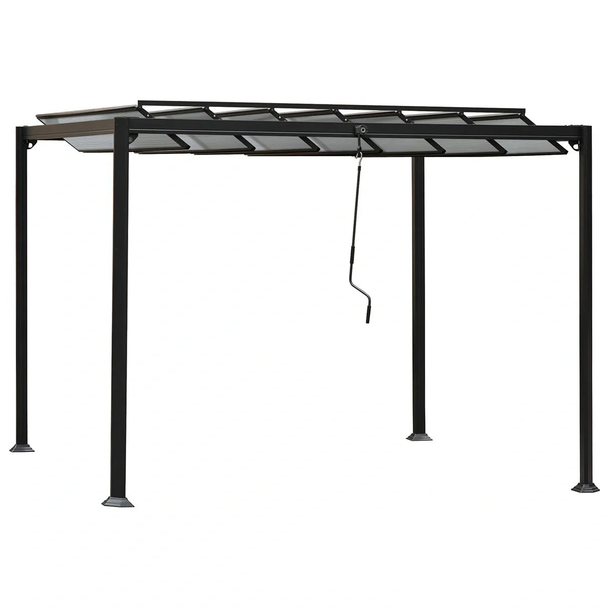 Gartenpavillon BBQ-Pavillon mit Handkurbel Dach einstellbar wetterfest Aluminium PC-Platte Grau 3 x 3 x 2,25 m - 4