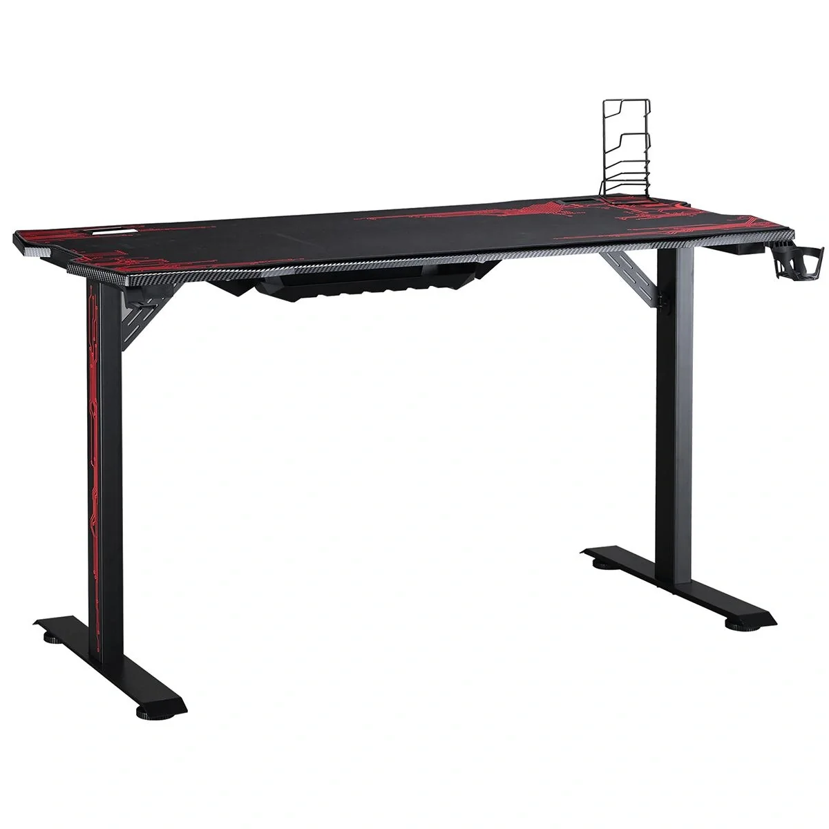 Gaming Tisch Schreibtisch mit Kopfhörerhaken Getränkehalterung Computertisch MDF Metall Schwarz+Rot 140 x 70 x 77 cm - 4