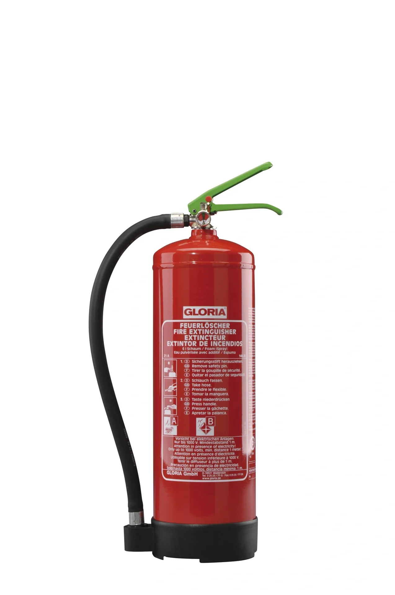 Feuerlöscher SDE6, 6 Liter Schaumlöscher, 21A, 144B, Manometer - 1