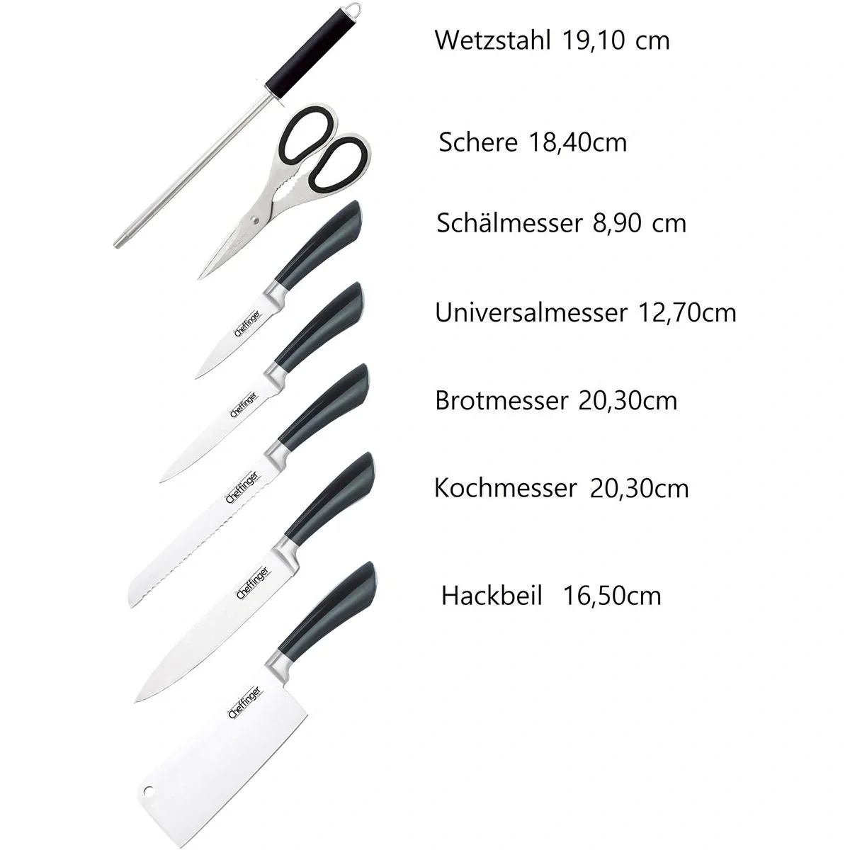 Cheffinger 8-teiliges Messerset mit Ständer - Silber/Schwarz - 3