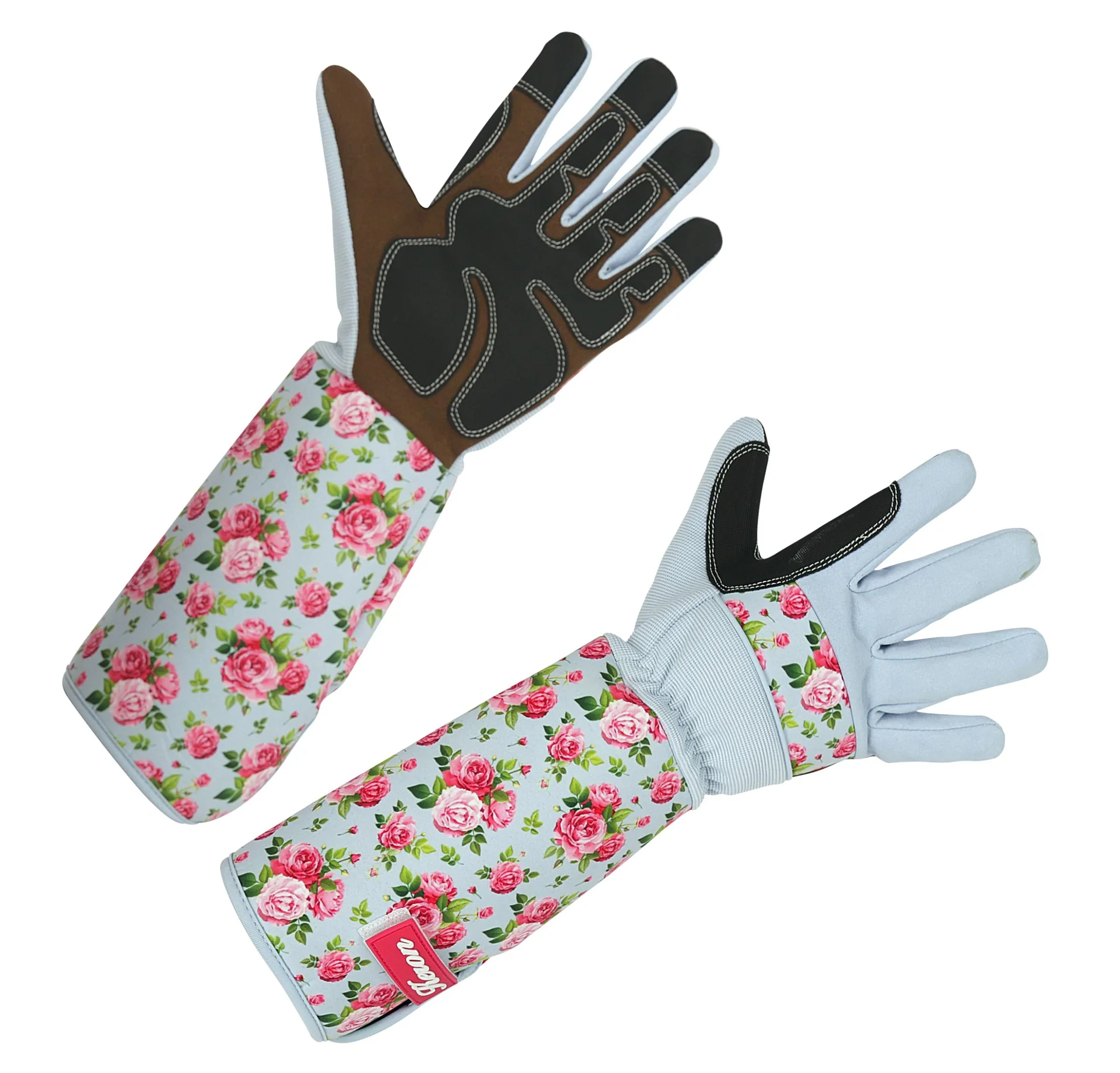 Rosenhandschuhe für Damen, Gr. 8/M, Rosen-Design, hellblau/pink, 1 Paar - 3