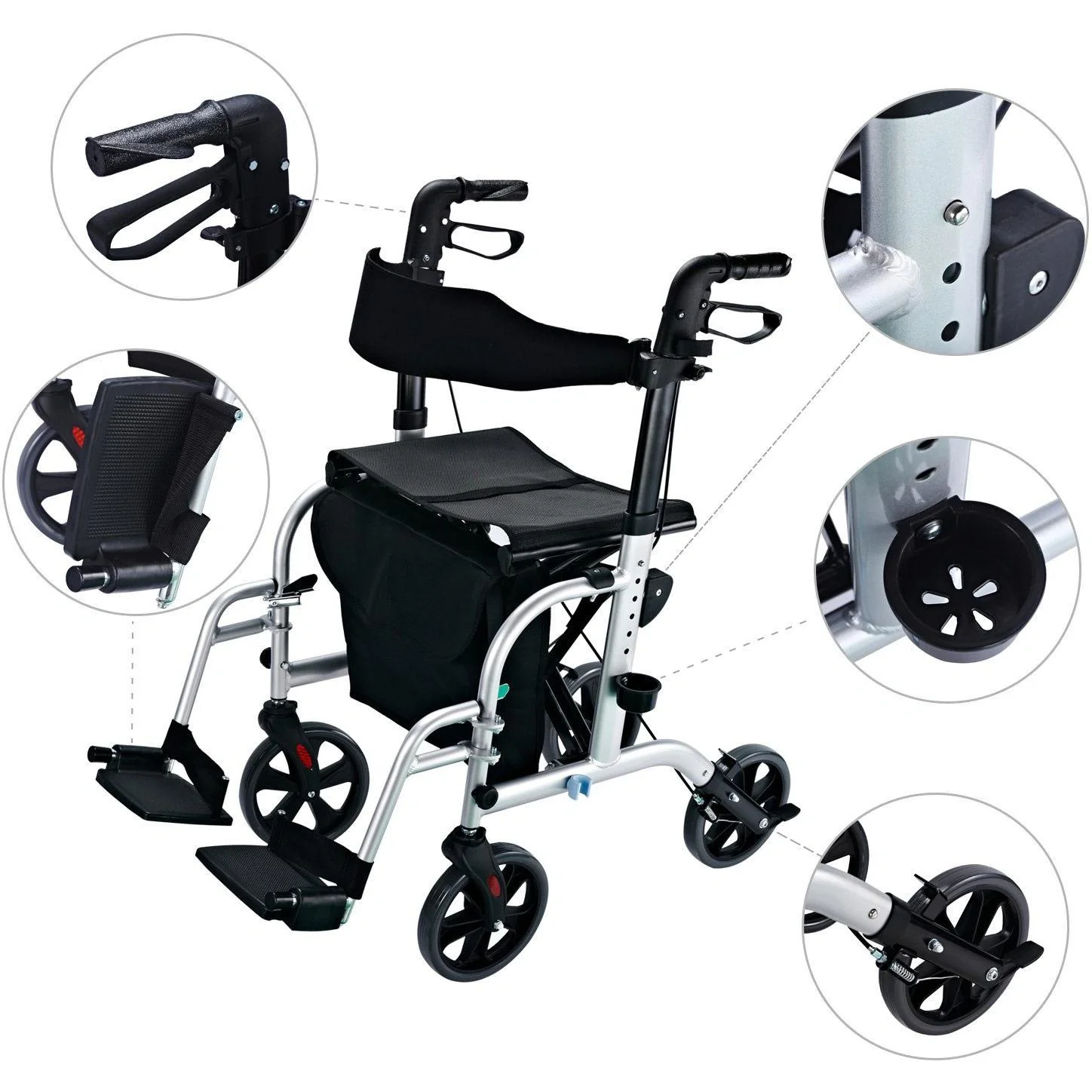 Rollator 2 in 1 Transportstuhl Gehhilfe höhenverstellbar Alu - 4