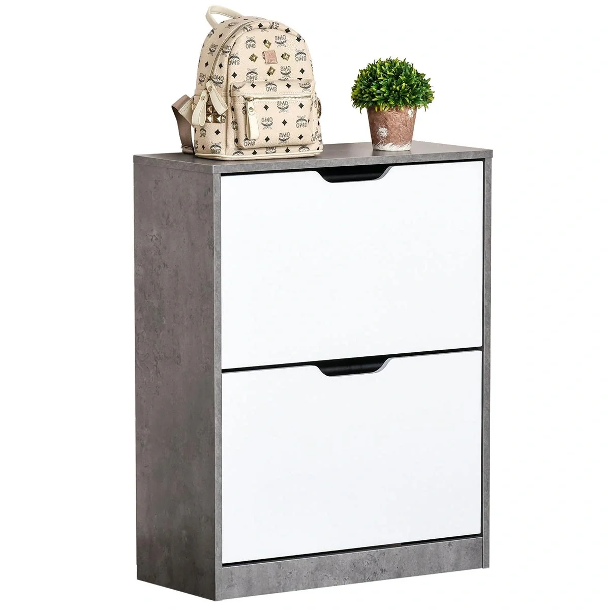 Schuhschrank Schuhregal Schuhbank mit 2 Kippschubladen Einfaches Design E1 Spanplatte Grau+Weiß 62,5 x 26 x 81 cm - 4