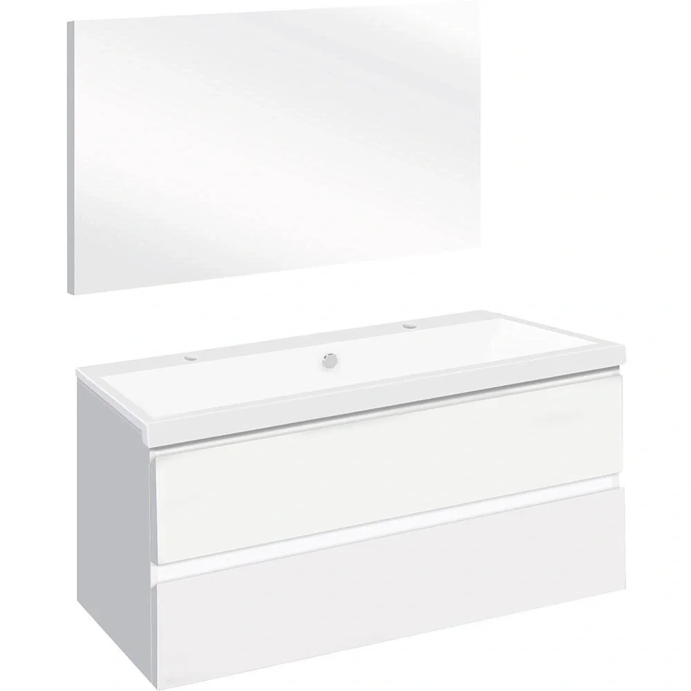 Concept Badezimmermöbel met spiegel 100cm - Weiss/Weiss - 1