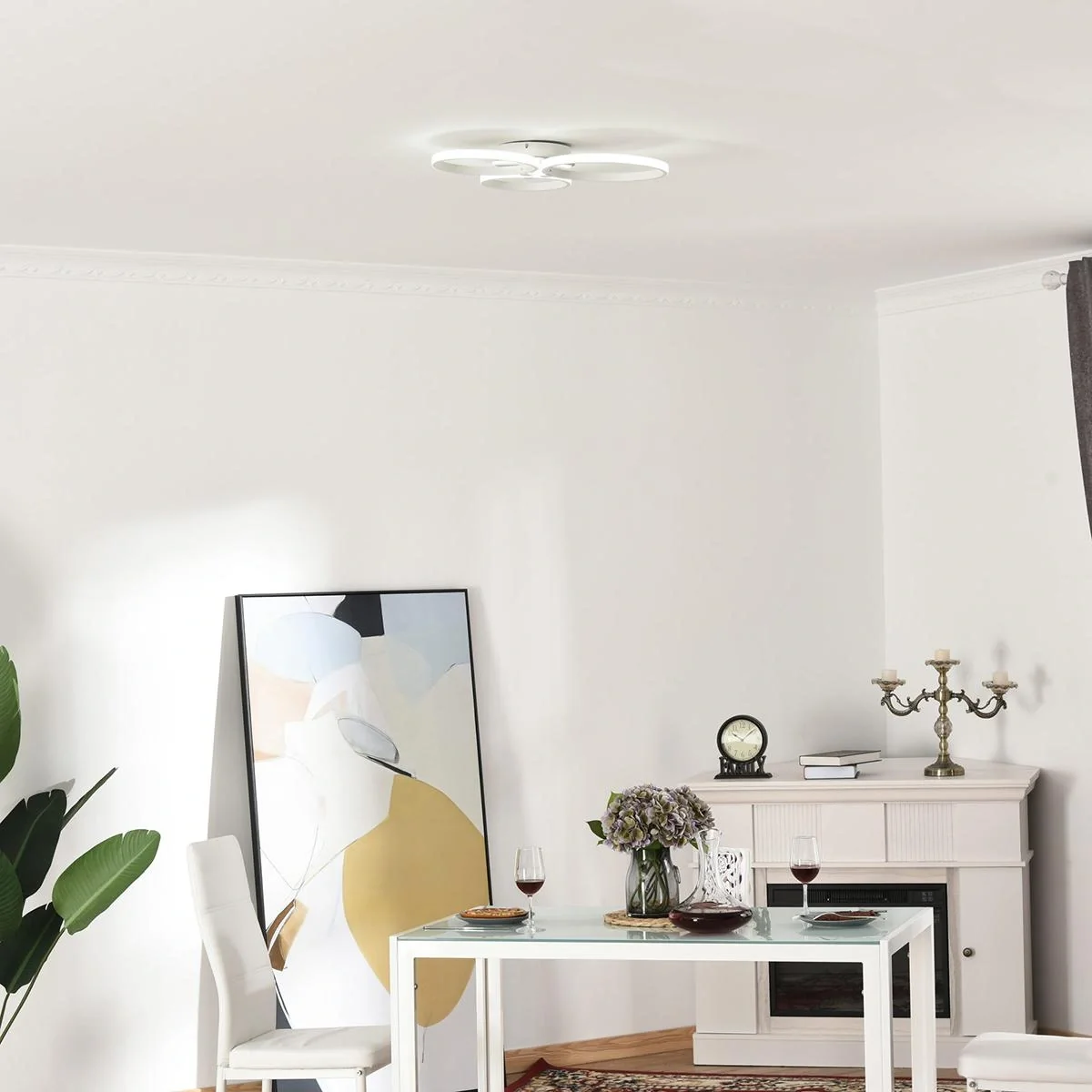 Deckenleuchte mit drei kreisförmigen Lampenbändern silber/weiß - 10