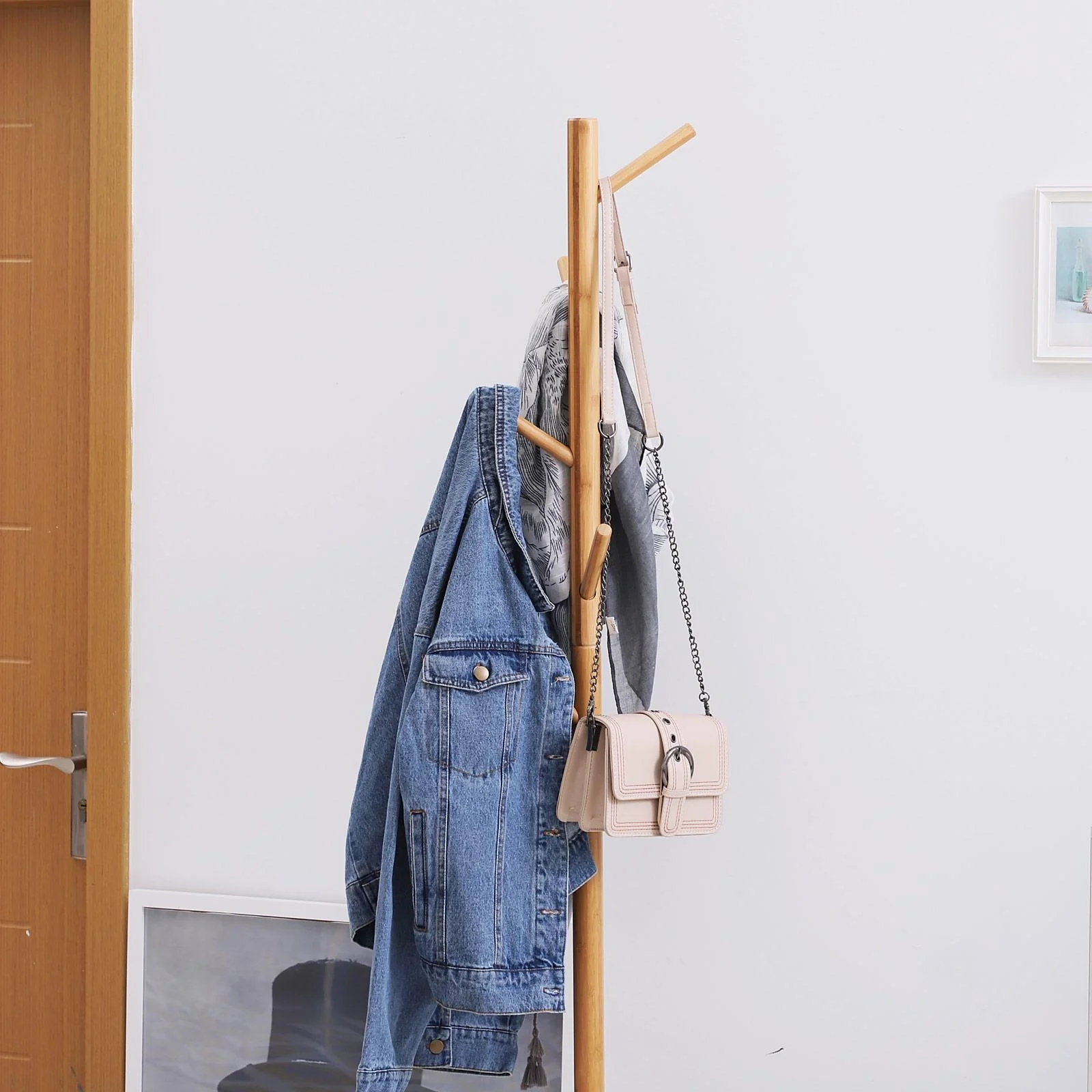 Garderobenständer Kleiderhaken Garderobe mit Sitzbank Baum-Design Zweige 6 Haken - 8