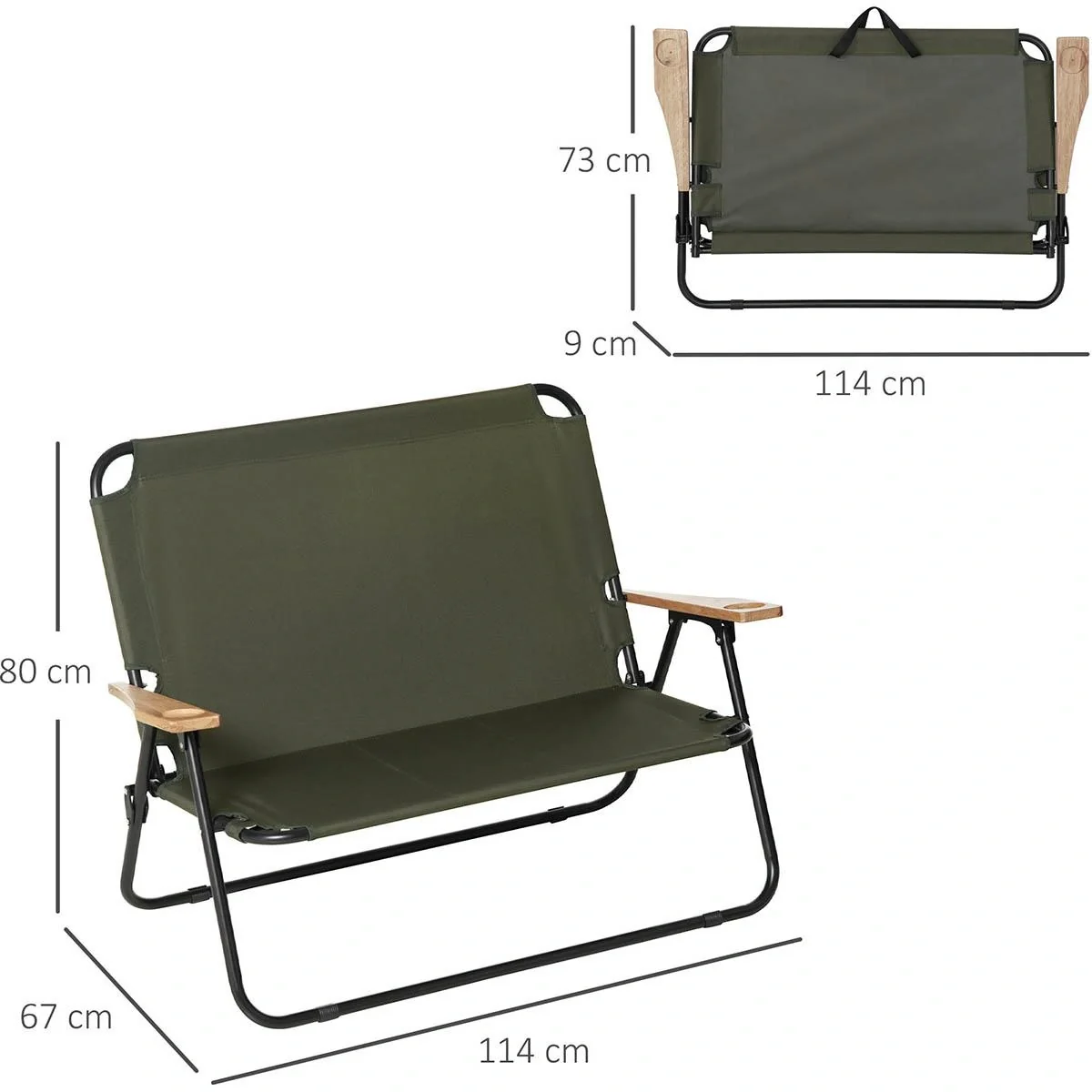 Campingstuhl 2-Sitzer klappbar tragbar Gartenstuhl Regiestuhl Klappstuhl mit Getränkehalter für Outdoor Picknick Wandern - 5