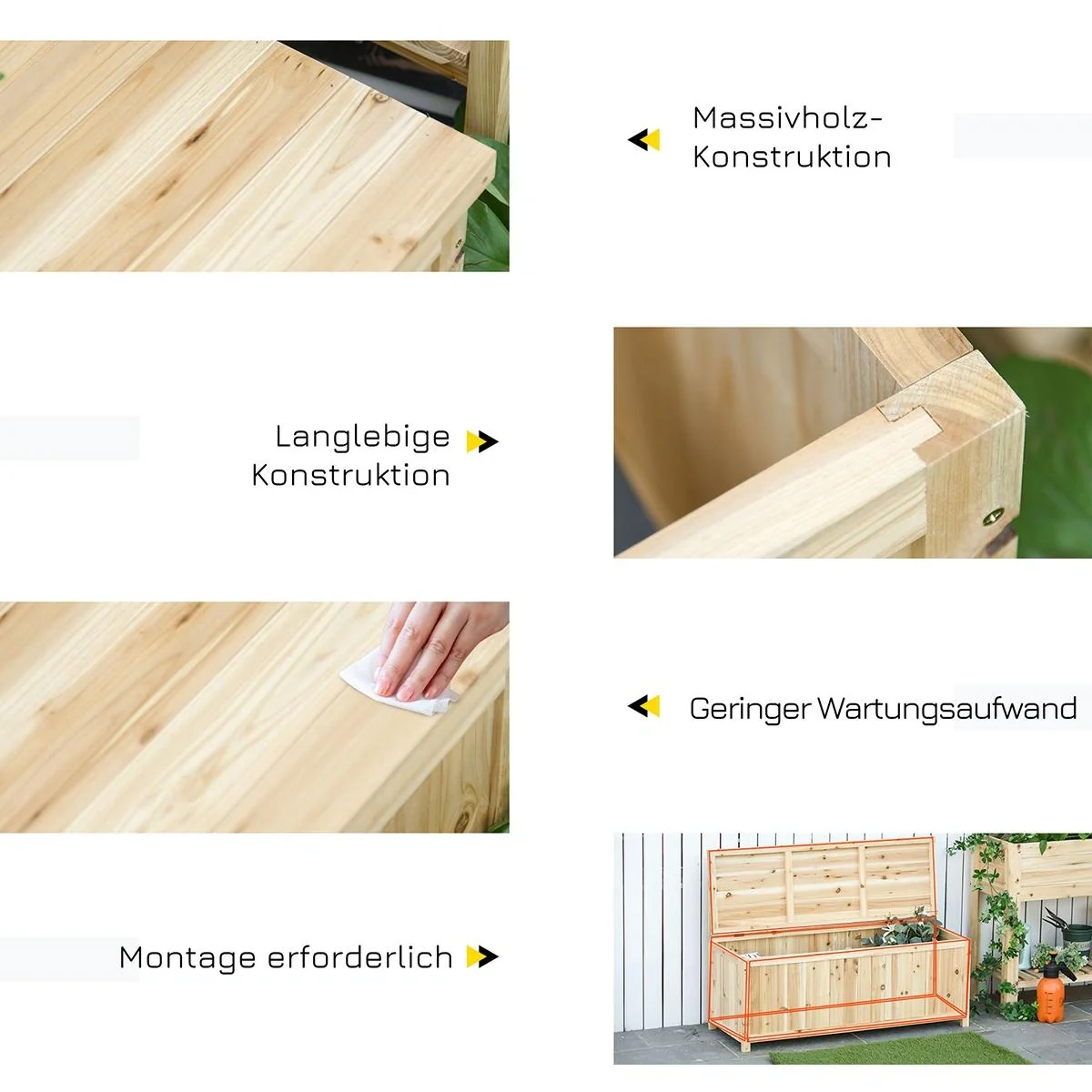 Gartenbank mit Stauraum Truhenbank Sitzbank 2-Sitzer 250 kg Belastbarkeit Natur Tanneholz 115 x 45 x 75 cm - 4