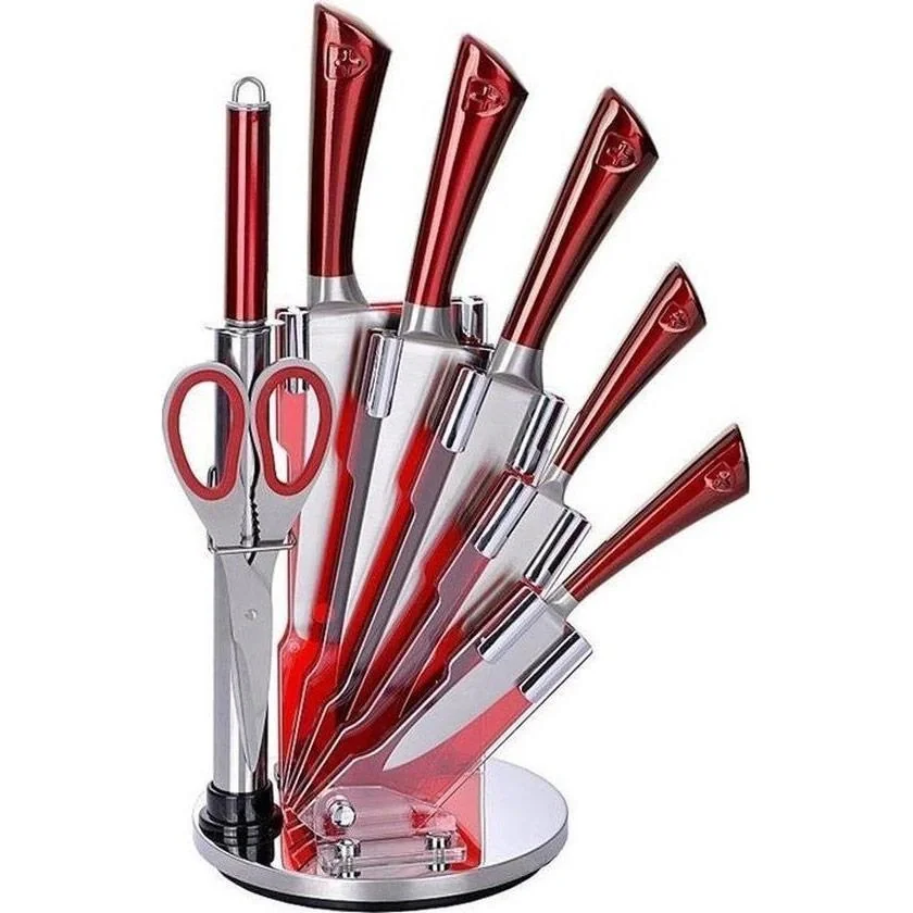 8-teiliges Messerset -RVS- Rot - mit rotierendem Messerblock - 2