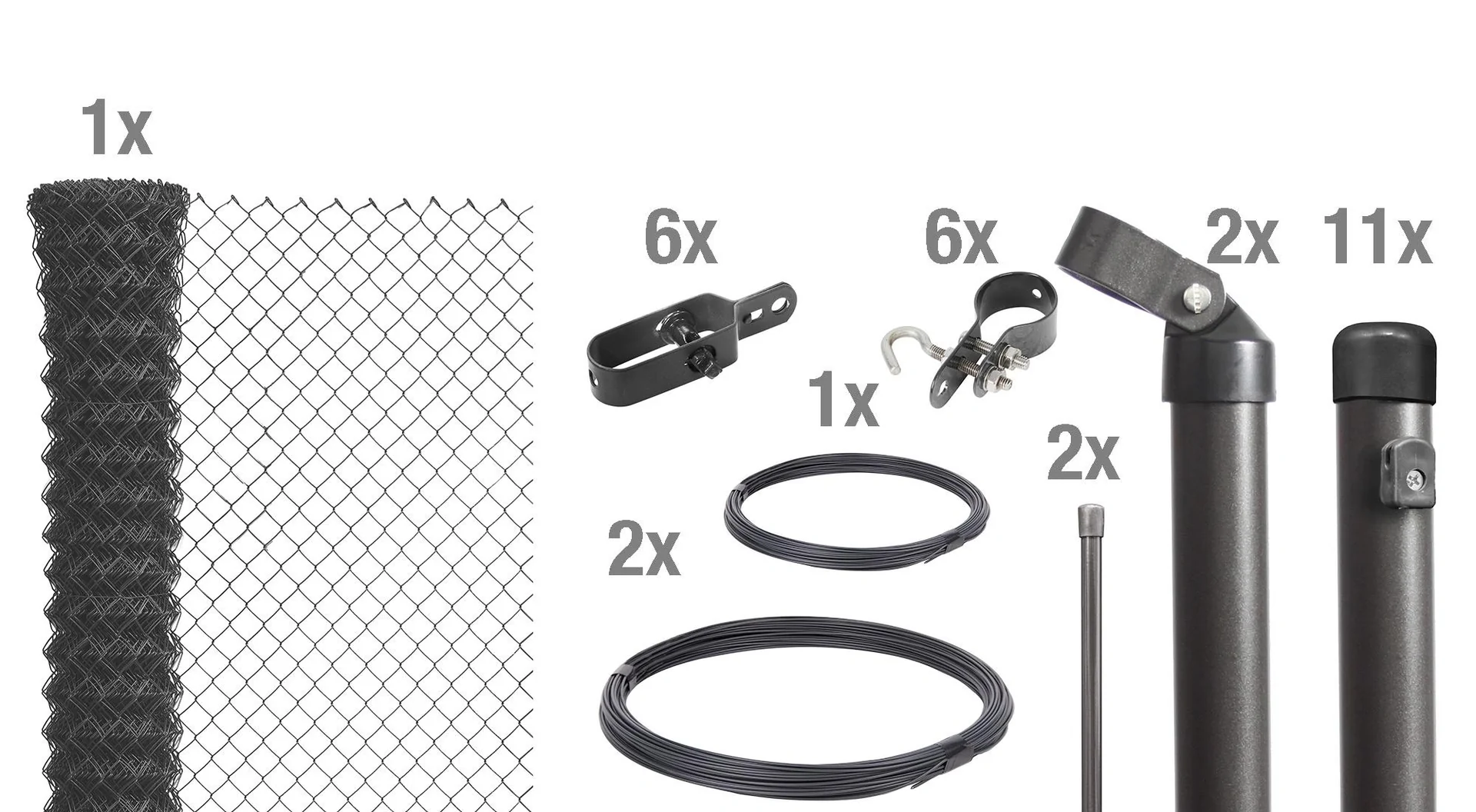 Maschendrahtzaun als Zaun-Komplettset, zum Einbetonieren, anthrazit-metallic, Höhe 100 cm, Länge 25 m - 2