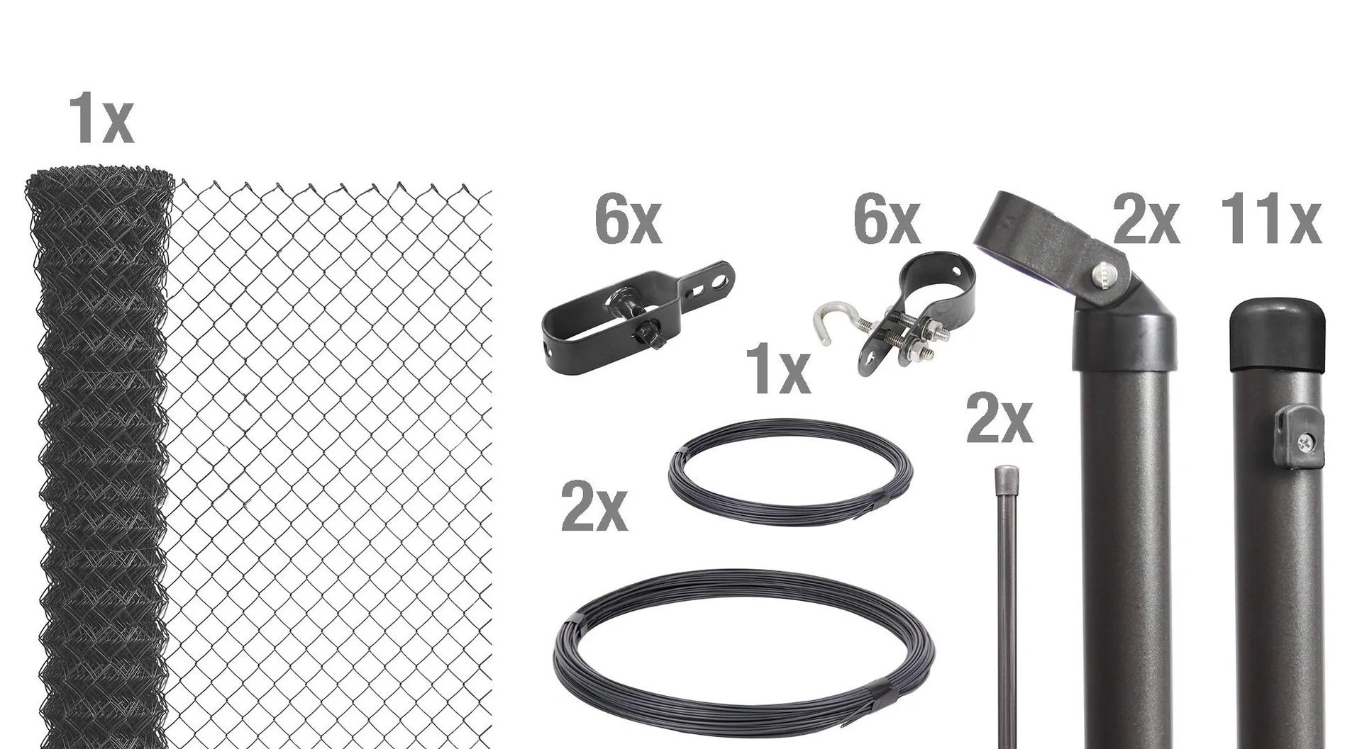 Maschendrahtzaun als Zaun-Komplettset, zum Einbetonieren, anthrazit-metallic, Höhe 125 cm, Länge 25 m - 2