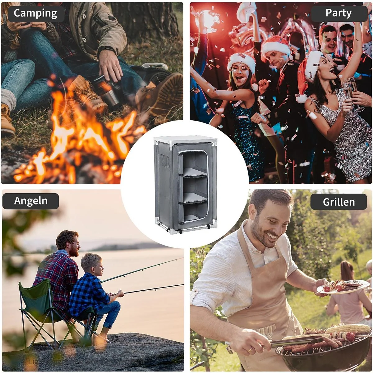 2in1Campingtisch mit Arbeitsplatte und Fächern grau - 8