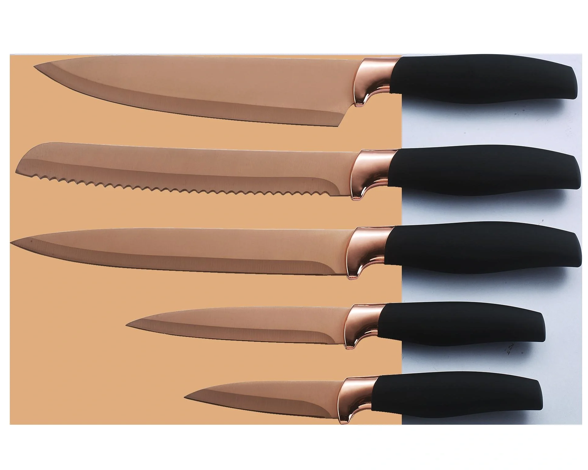 Messerblock-Set "Quisin", inklusive 5 Küchenmesser, Roségold/ Schwarz, 6-teilig - 2