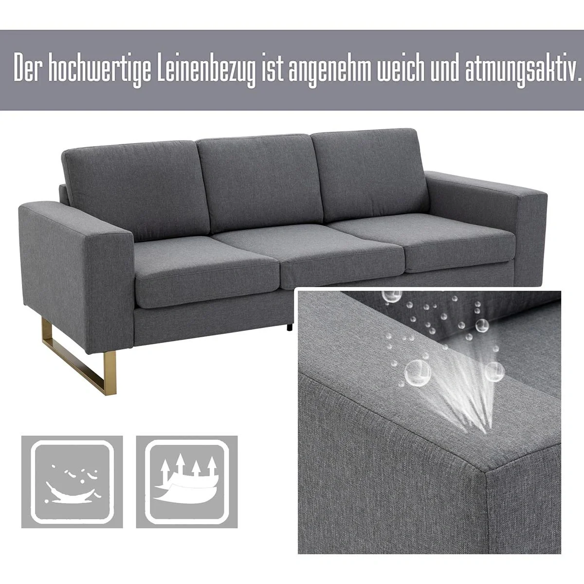 Polstersofa als 3-Sitzer dunkelgrau - 10