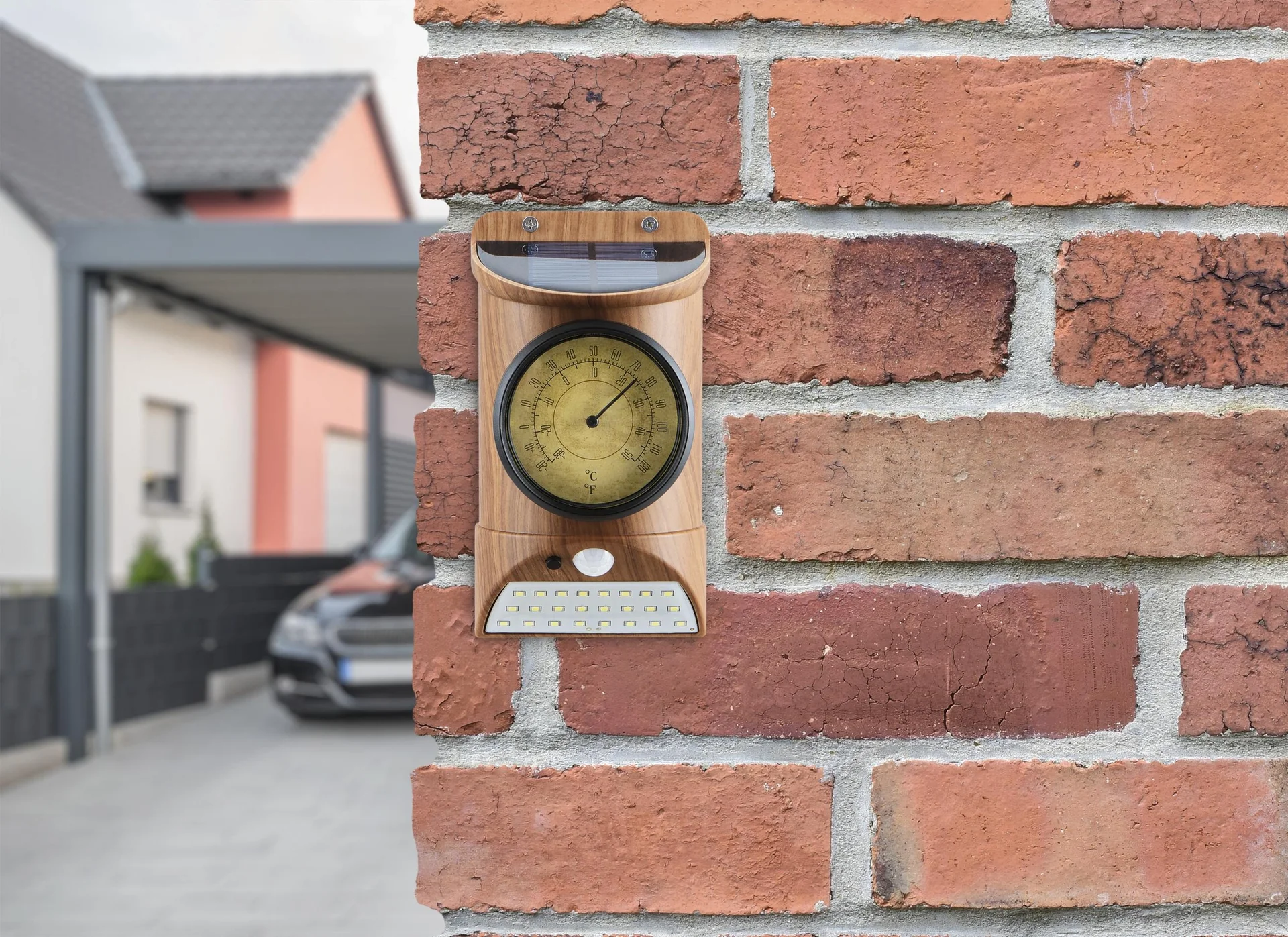 Solar Leuchte mit Thermometer und Bewegungsmelder in Holzoptik - 4
