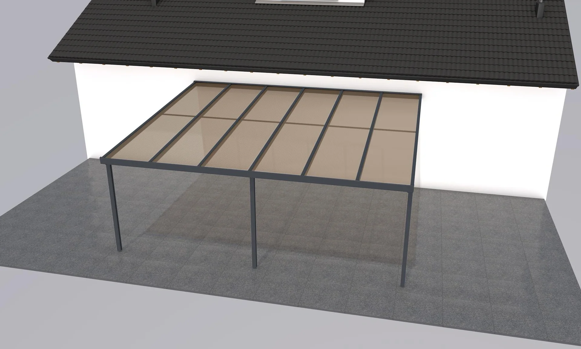 Terrassendach Premium, anthrazit, 6110 x 5060 mm - Acryl Stegplatten 16mm, bronze - 2