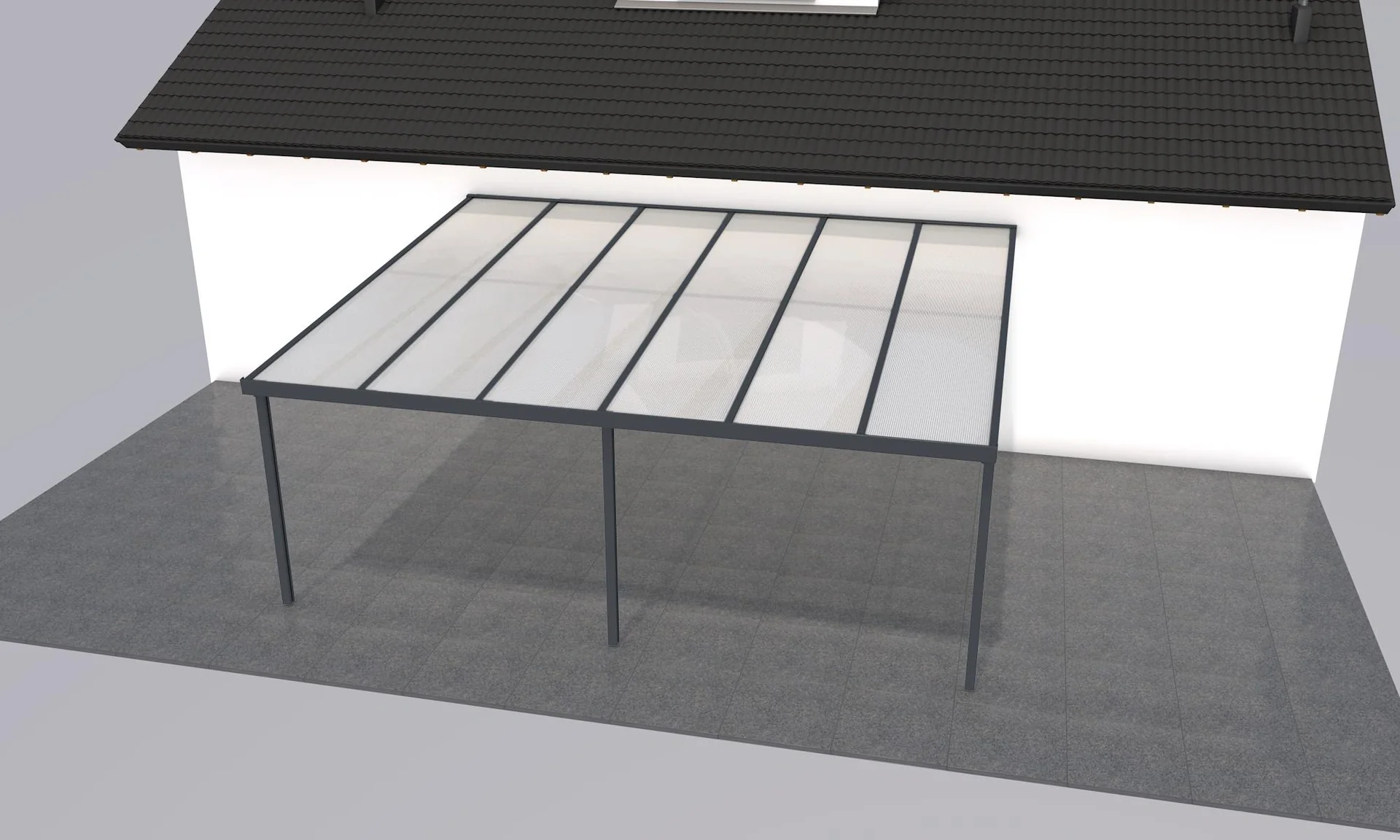 Terrassendach Premium, anthrazit, 6110 x 5060 mm - Polycarbonat Stegplatten 16 mm, weiß gestreift - 2