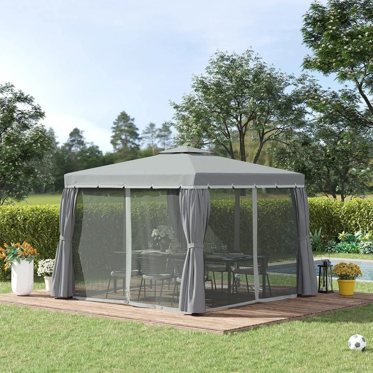 Gartenlaube - Gartenpavillon - Aluminium/Polyester - Grau - 3 x 3 m - 5
