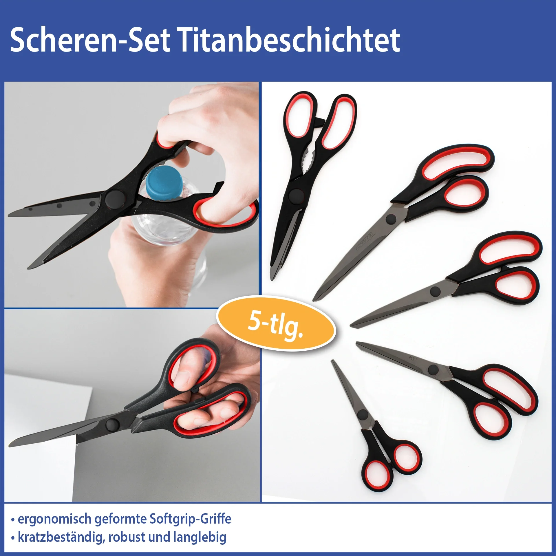 Scheren - Set, Titan-beschichtet, 5-teilig - 4