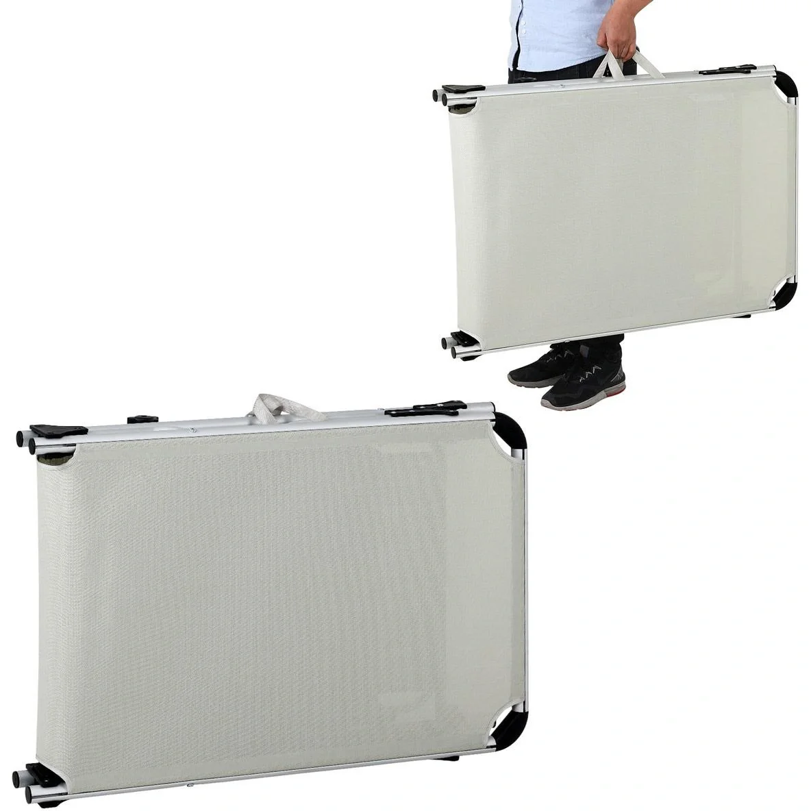 Liege 'Malta' mit Schiebedach Aluminiumcreme 210 x 61 x 35cm - 5