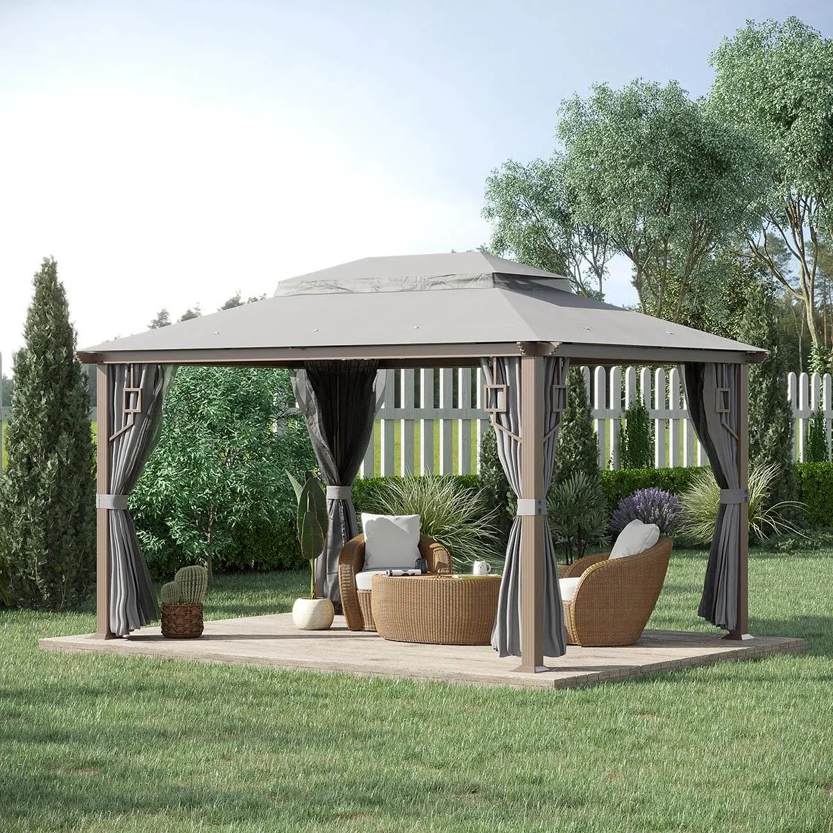 Gartenpavillon - inkl. Vorhänge - Grau - 4 x 3 m - 4