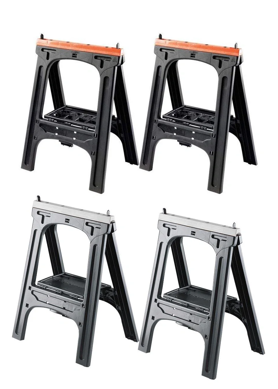 Kunststoff Allzweckbock 2er Set, Tragkraft je Bock 200 kg, orange mit perforierter Ablageplatte - 5