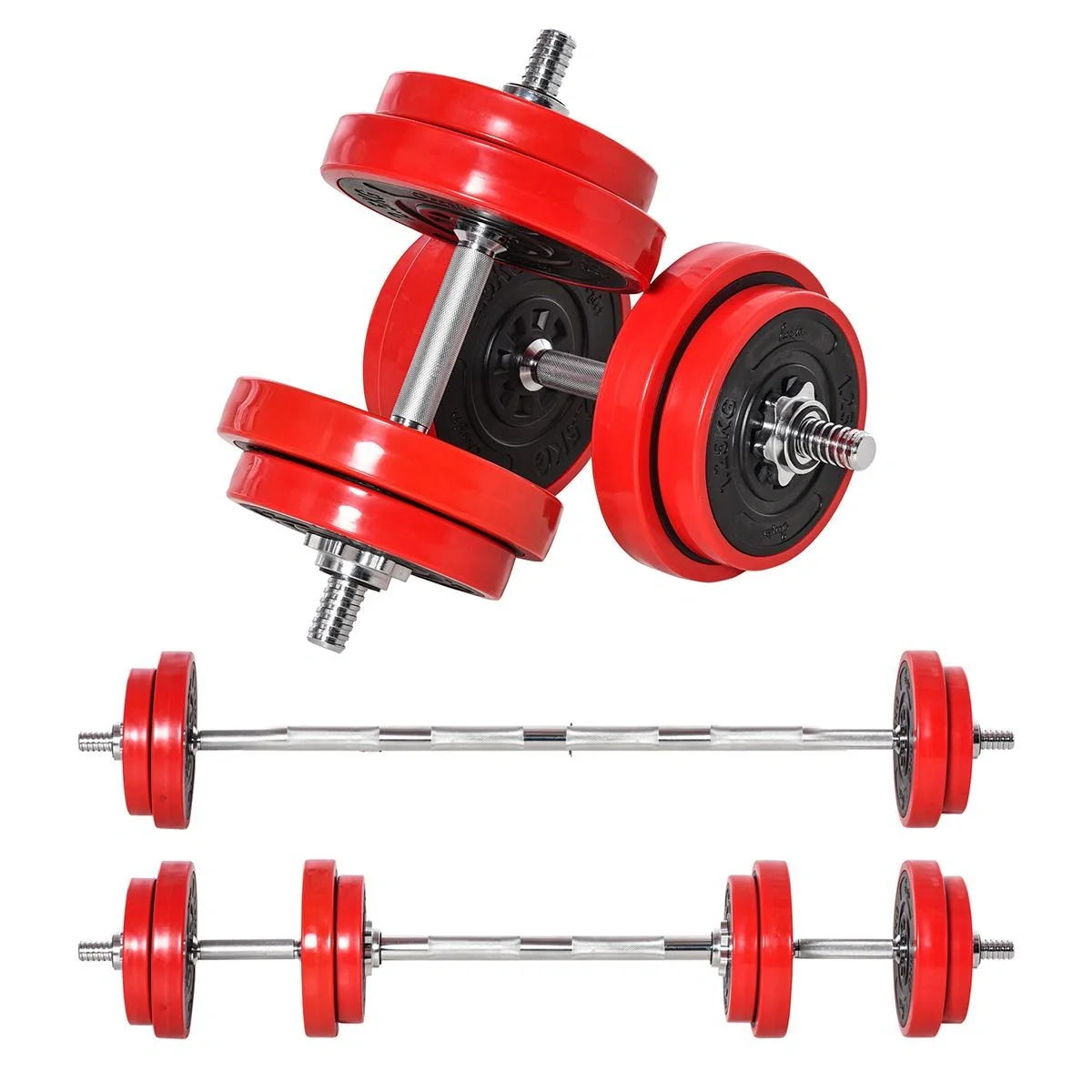 Hantelset 20/30KGS 2-IN-1 Hanteln&Langhanteln verstellbar Gewichtheben für Zuhause Fitness Muskel Rot+Schwarz 21,5 x 21, - 4