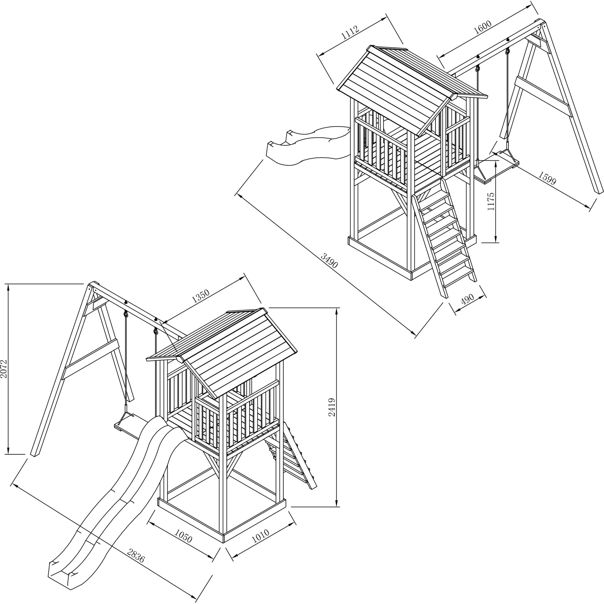 Beach Tower Spielturm mit Einzelschaukel - Weiße Rutsche - 9