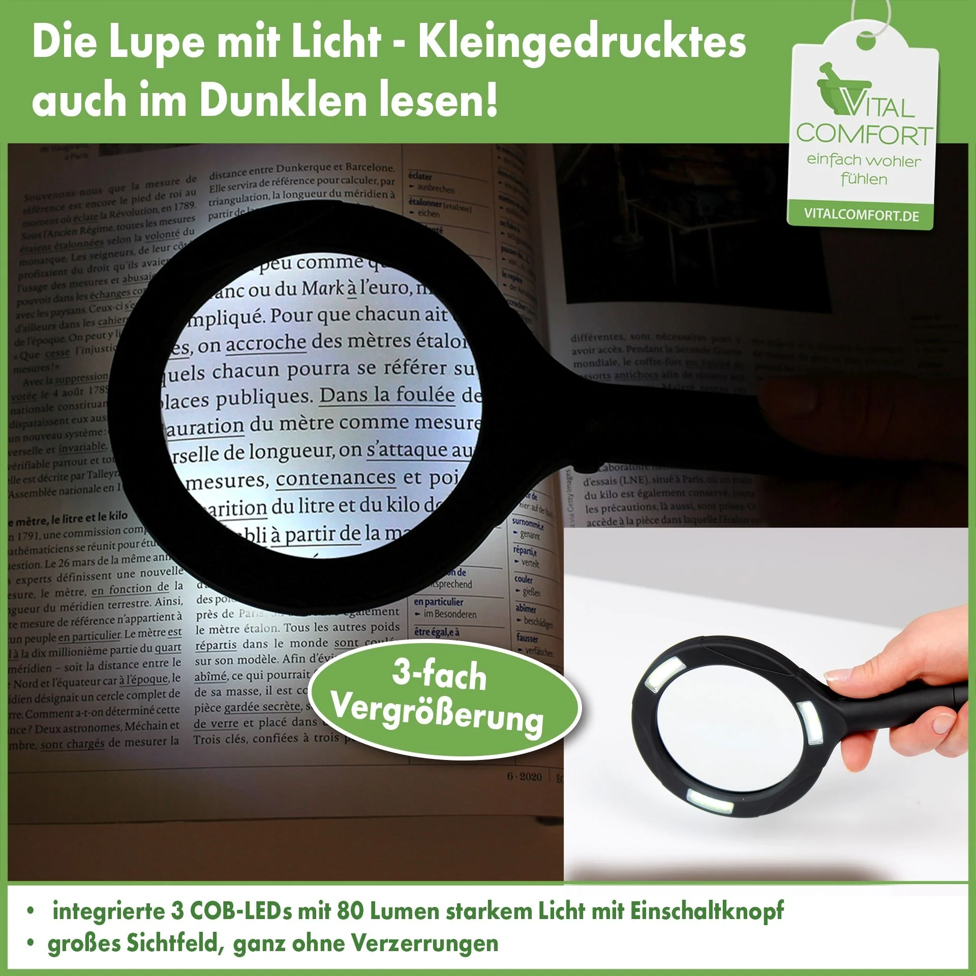 Vergrößerungs-Lupe mit 15 LEDs, Schwarz - 9